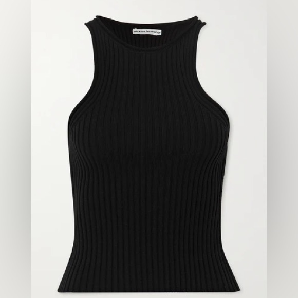 Alexander Wang T Cutout Ribbed Stretch-knit Tank In Black size XS - Picture 4 of 8
